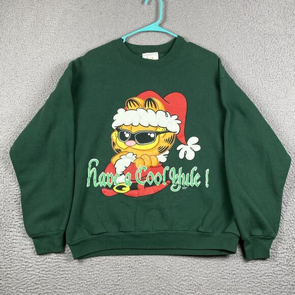 VTG Garfield "Have A Cool Yule!' Christmas Crewneck Sweatshirt 90's Men's Large - Picture 1 of 9